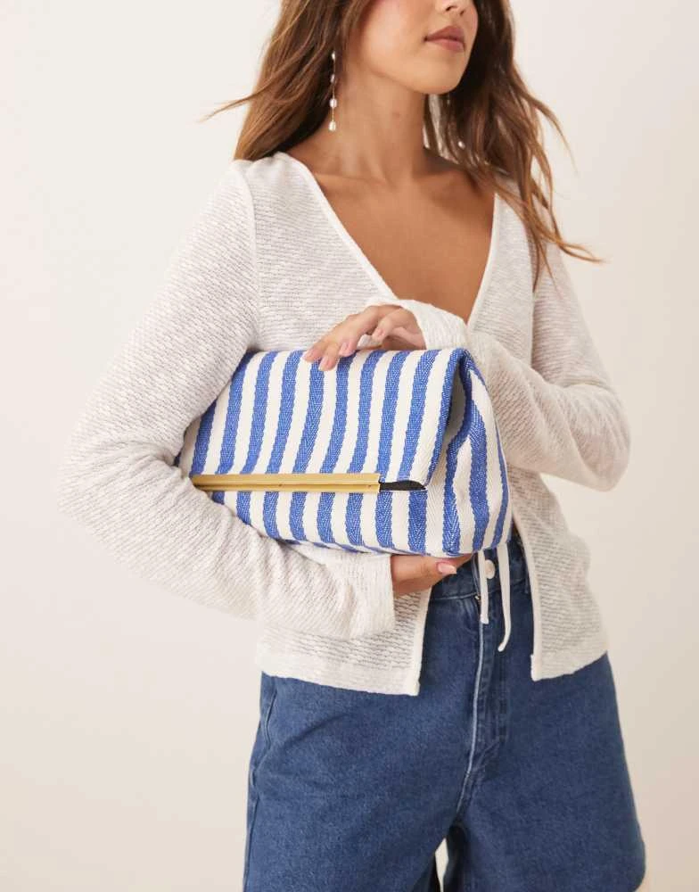 ASOS ASOS DESIGN woven foldover clutch bag in blue stripe