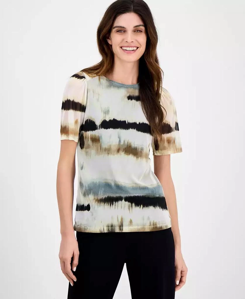 Anne Klein Women's Watercolor-Print Elbow-Sleeve Top 1