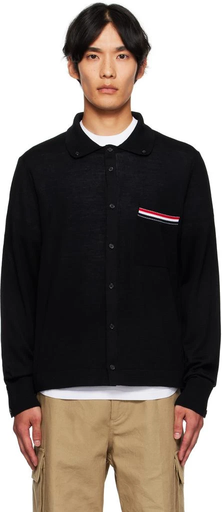 Thom Browne Black Merino Wool Jersey Stitch Long Sleeve Shirt 1