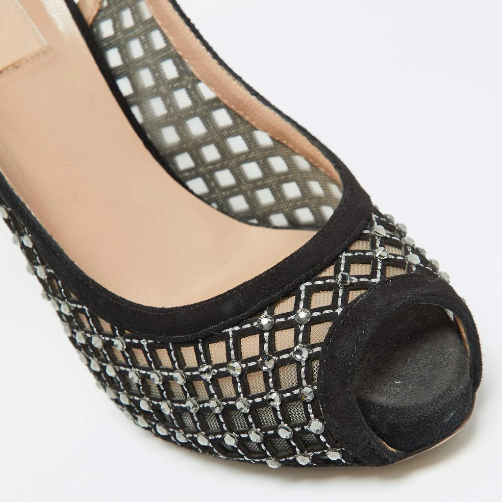 Valentino Valentino Black Mesh and Suede Crystal Embellished Peep Toe Pumps Size 38.5 7