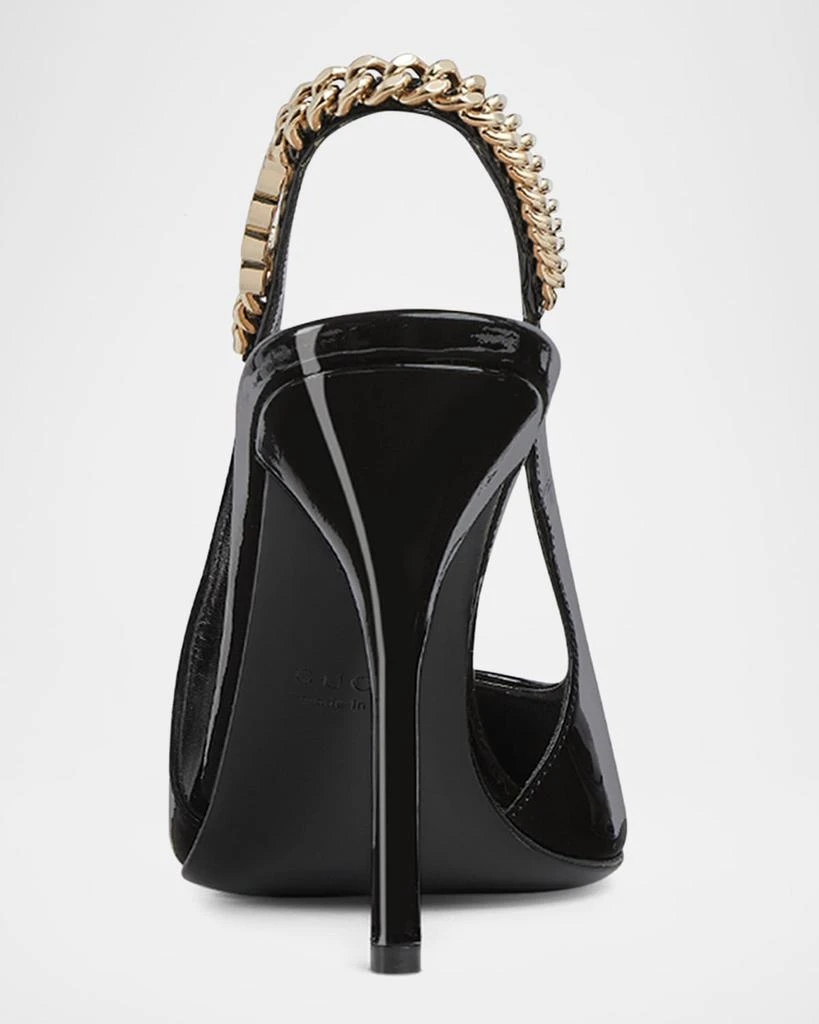 Gucci Signoria Patent Chain Slingback Pumps 4