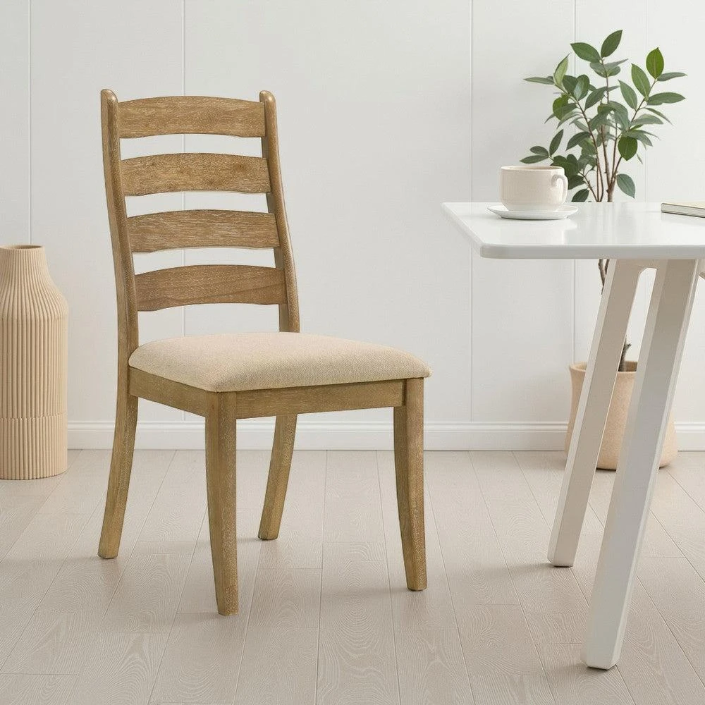 Hivvago Danie Dining Side Chair Set of 2, Ladderback, Brown Wood, Beige Fabric