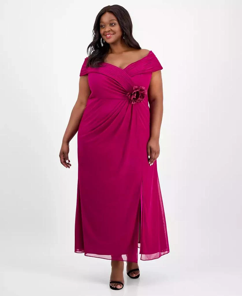 Alex Evenings Plus Size Rosette-Trim Slit-Front A-Line Dress 1