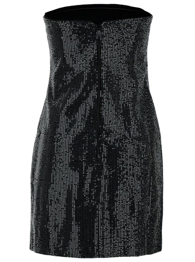 Rotate Mini Black Strapless Dress With Paillettes In Cotton Woman
