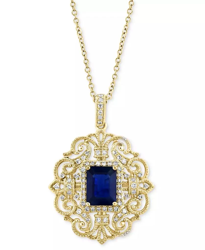 Effy EFFY® Sapphire (1-1/2 ct. t.w.) & Diamond (1/4 ct. t.w.) Openwork Filigree 18" Pendant Necklace in 14k Gold 3