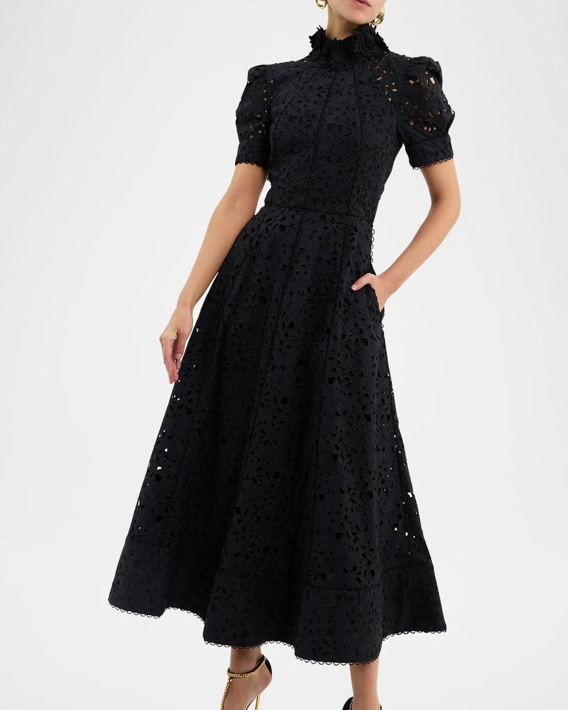 REBECCA VALLANCE Kitsu Mock-Neck Floral Lace Midi Dress 5