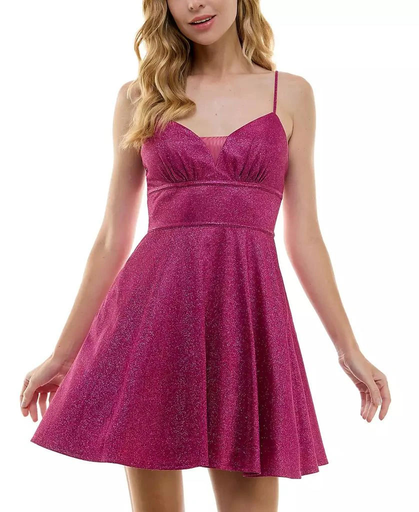 Shop Juniors' Embellished Glitter Sleeveless Fit Flare Dress on