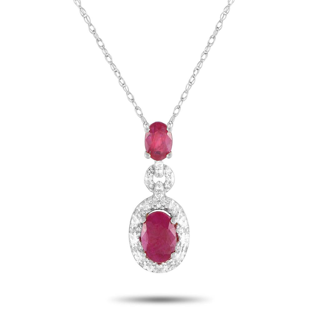 Non Branded 14K White Gold 0.08ct Diamond and Ruby Necklace PD4-16183WRU