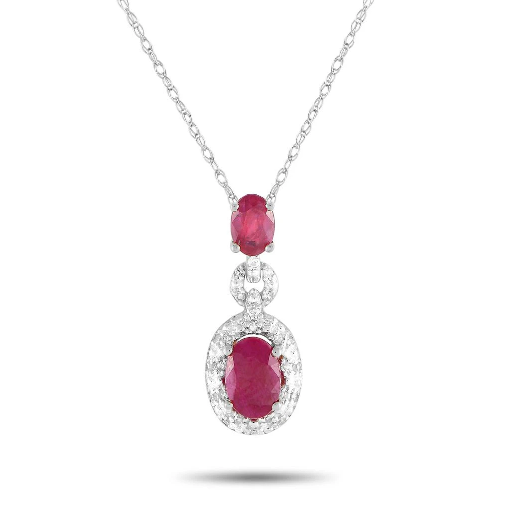 Non Branded 14K White Gold 0.08ct Diamond and Ruby Necklace PD4-16183WRU 1