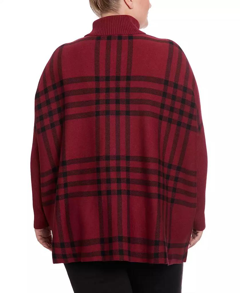 Joseph A Joesph A Plus Size Plaid Turtleneck Poncho Sweater