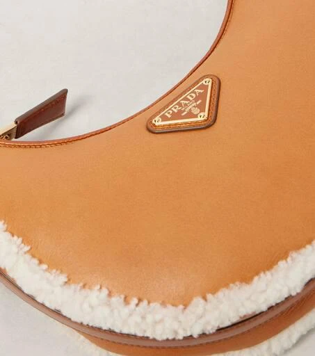 Prada Arqué Small shearling-trimmed leather shoulder bag 6