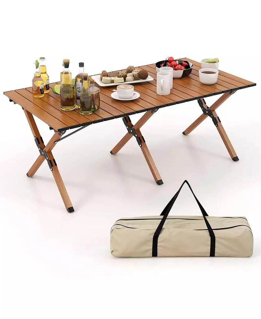 Mecale Lightweight Folding Aluminum Camping Table with Wood-Grain Top, Portable