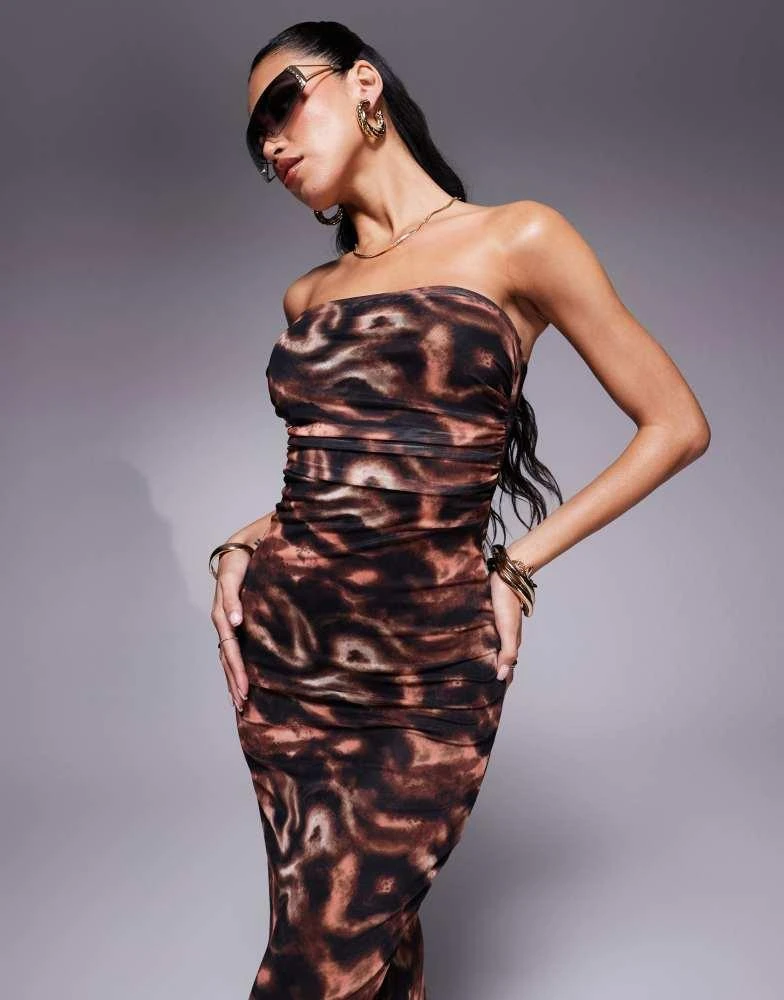 South Beach abstract print lined bandeau mesh maxi beach dress in brown   On Sale Now with Up to 10% Off | Discover Exclusive Deals & Savings at  BeyondStyle  Authentic South
