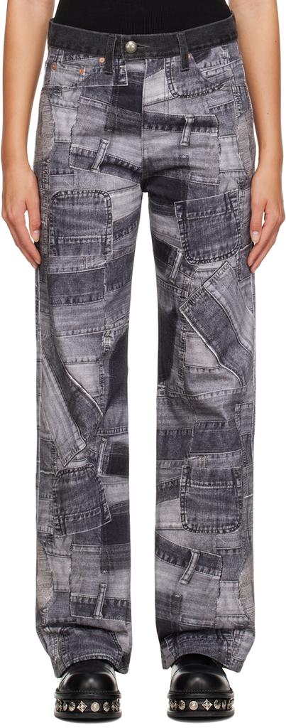 ANDERSSON BELL Blue & Black Trompe L'œil Layered Tying Jeans