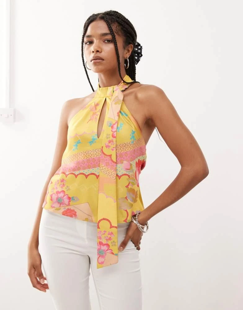 Reclaimed Vintage Reclaimed Vintage top with scarf detail in yellow floral print 4