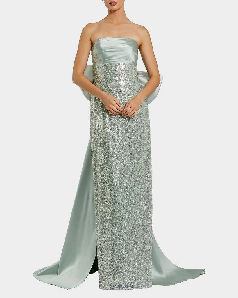 Mac Duggal Strapless Bow-Back Sequin Column Gown