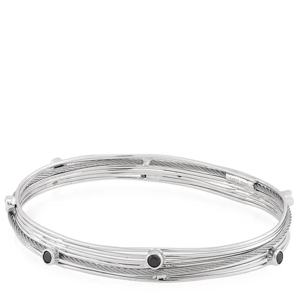 Charriol Tango Black CZ Stones Stainless Steel Cable Bangle