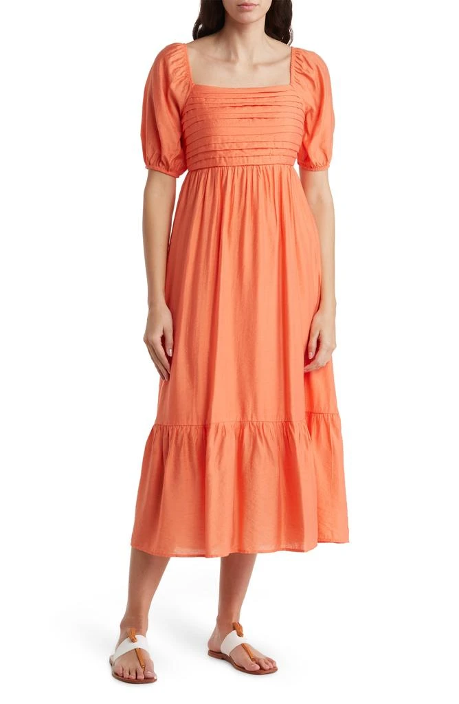 AUGUST SKY Pleated Square Neck Midi Dress 1