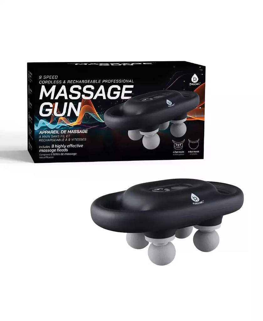 PURSONIC 9-Speed Deep Tissue Massage Gun – Cordless, Rechargeable With 8Pro Massage Heads
