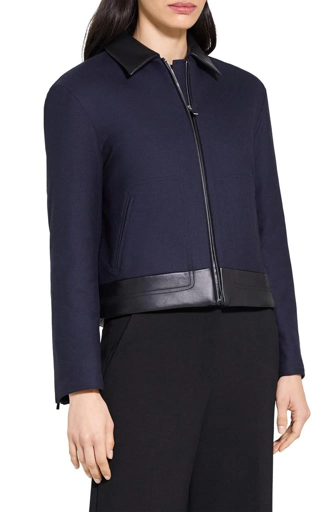 Theory Boxy Crop Jacket with Leather Trim 3