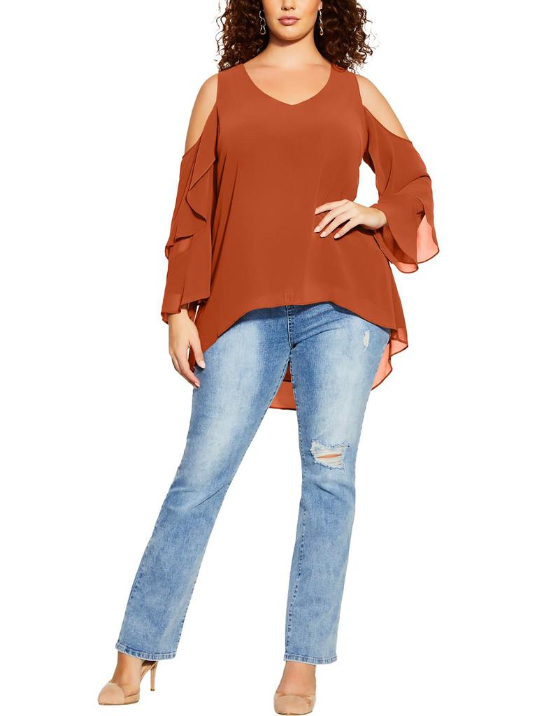 City Chic Plus Womens Chiffon Cold Shoulder Blouse