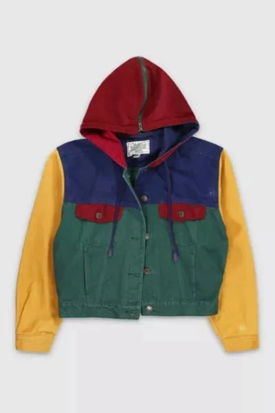 Denim For Days Vintage 90s Colorblock Split Hood Cropped Denim Jacket 1