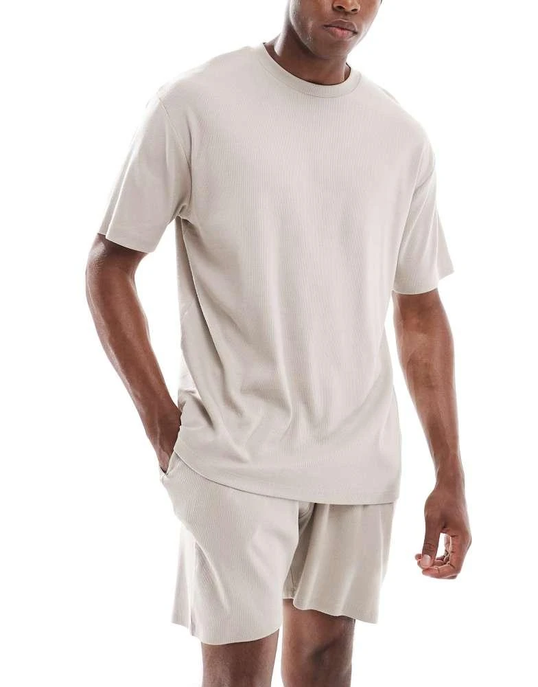 ASOS ASOS DESIGN capsule collection rib lounge short in stone 1
