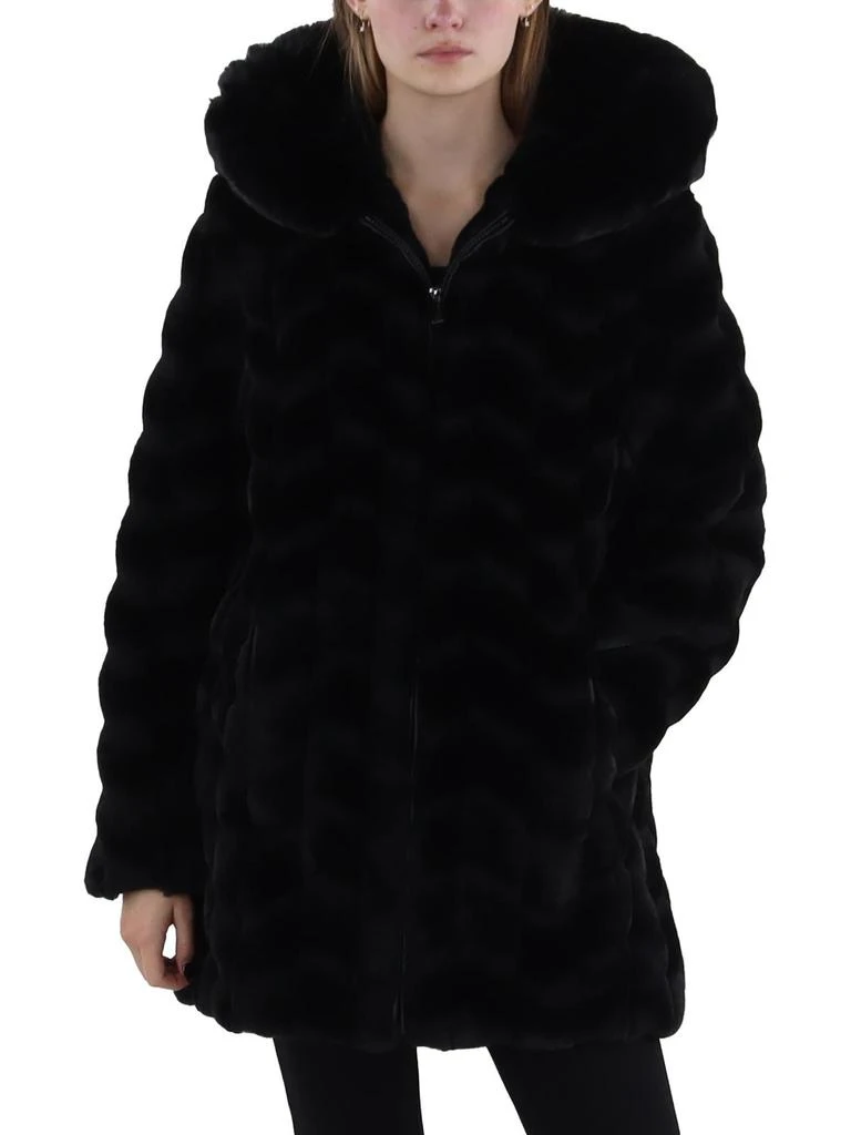 Via Spiga Womens Faux Fur Hooded Faux Fur Coat 5