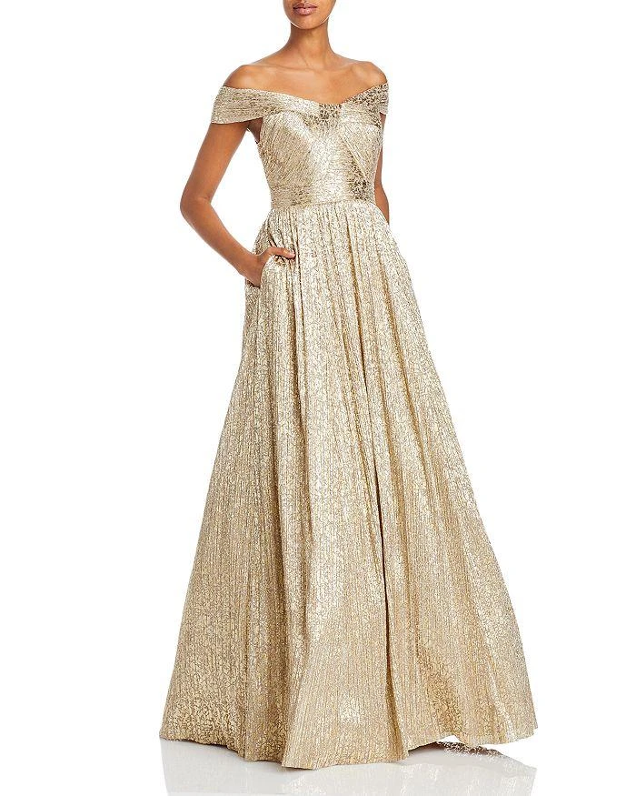Aidan Mattox Metallic Off The Shoulder Gown 1