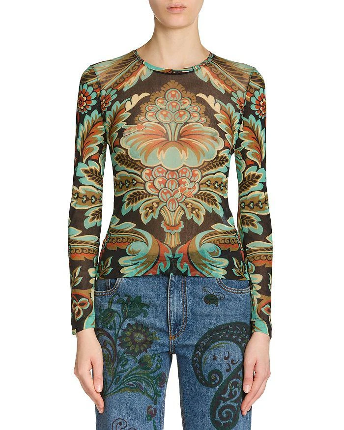 ETRO Printed Long Sleeve Jersey Top