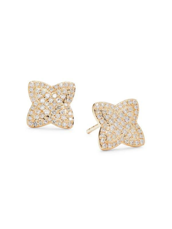 Effy 14K Yellow Gold & 0.37 TCW Diamond Clover Stud Earrings 1
