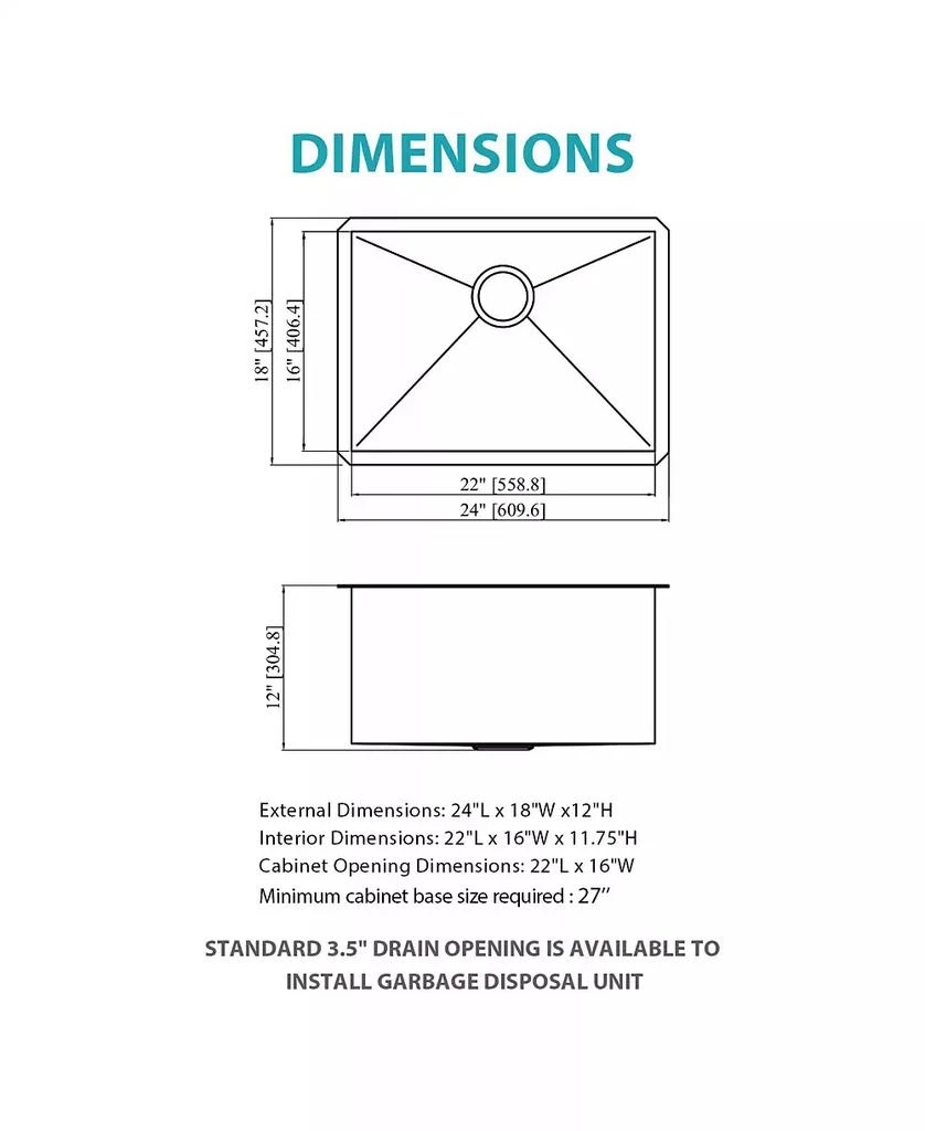Flynama huluwat 24x18x12 Inch Undermount Gunmetal Black Laundry Utility Sink 16 Gauge T304 Stainless Steel Deep Single Bowl 3
