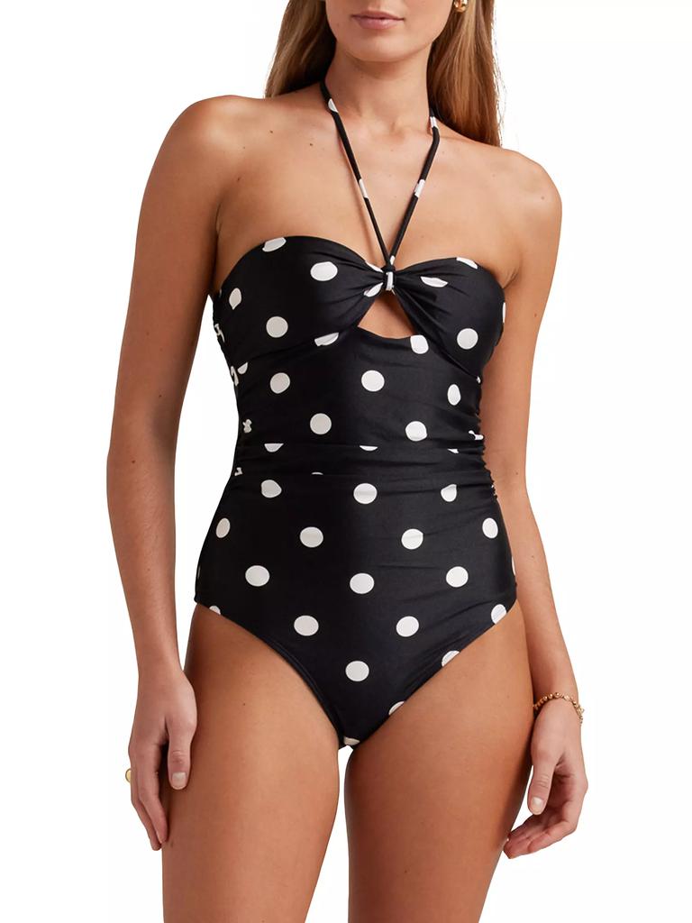Peony Summer Polka Dot Halter One-Piece Swimsuit