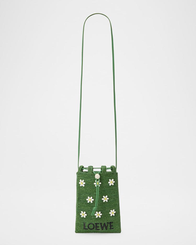 25SS new/LOEWE Paula's Ibizaフラワーズポーチ Poach Green Paula's Ibiza Flowers pouch with strap in green - Loewe
