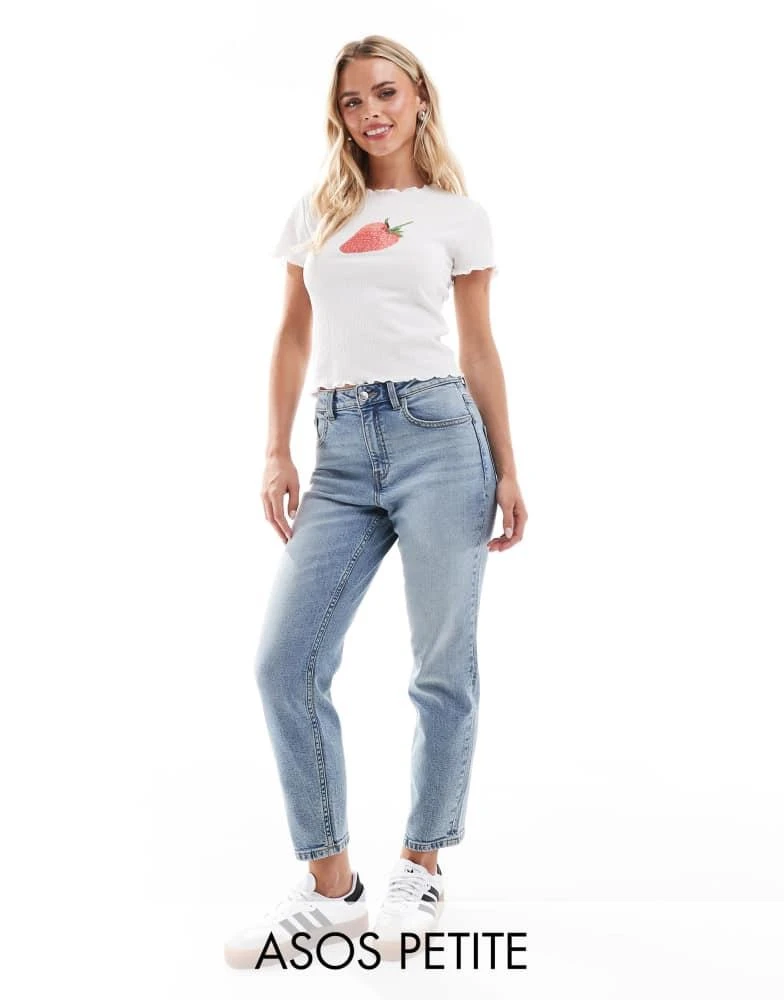 ASOS ASOS DESIGN Petite slim fit comfort mom jeans in mid blue 1