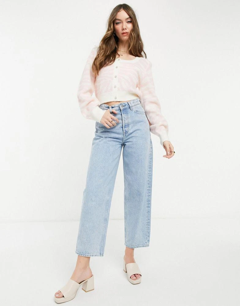 & Other Stories & Other Stories wool fitted waist cardigan in pink zebra print - PINK 4
