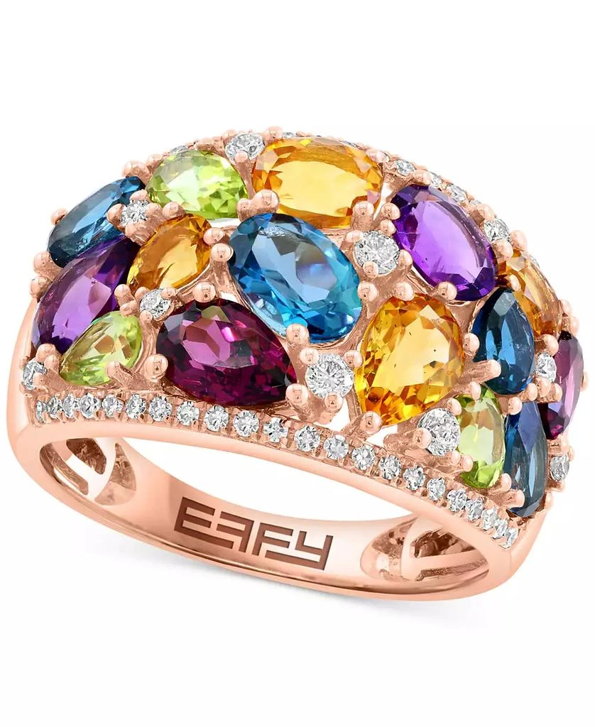 Effy EFFY® Multi-Gemstone (4-1/5 ct. t.w.) 
Diamond (1/3 ct. t.w.) Mixed Cut Cluster Statement Ring in 14k Rose Gold