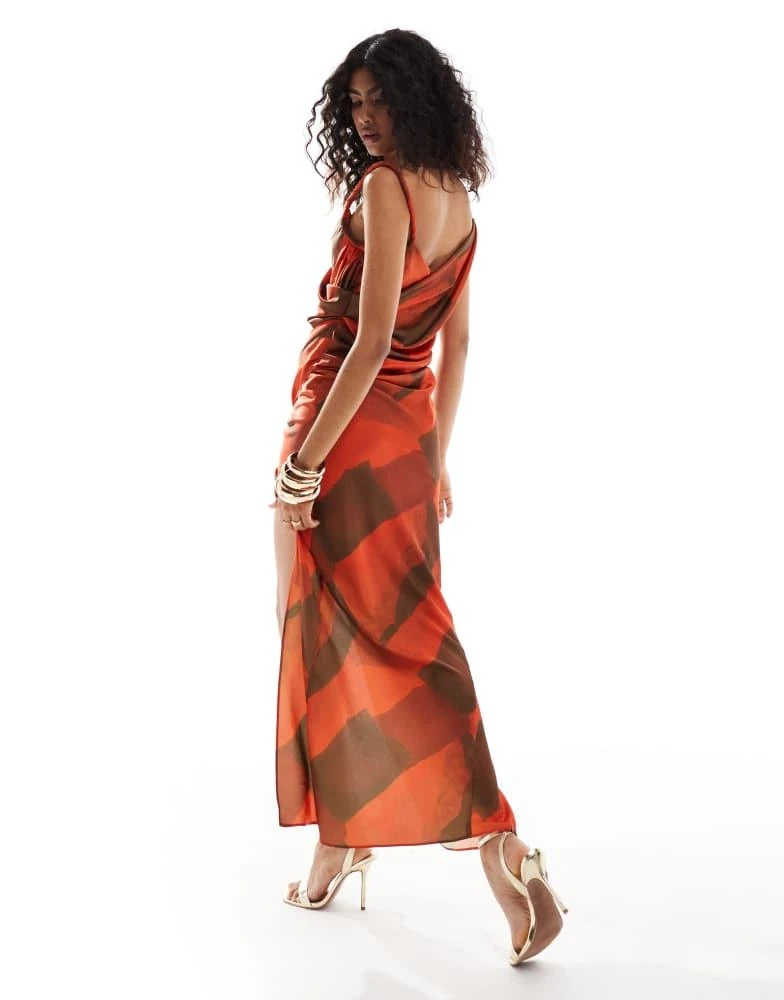 ASOS ASOS DESIGN draped satin maxi dress with twisted strap detail in red abstract print 4