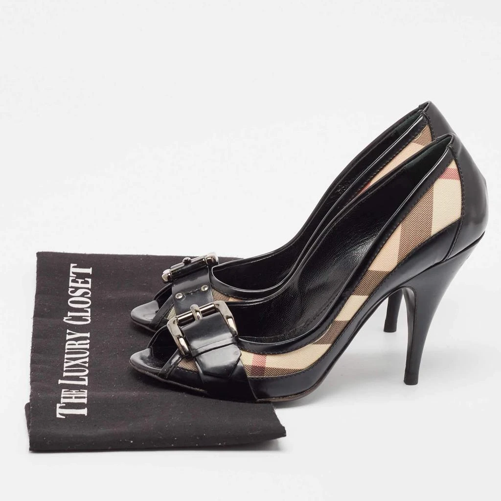 Burberry Burberry Black Canvas and Patent Leather Peep Toe Pumps Size 39 9