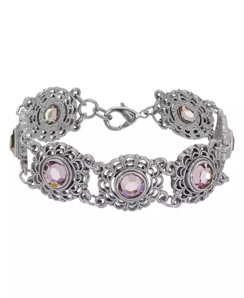 2028 Silver-Tone Filigree Round Stone Bracelet