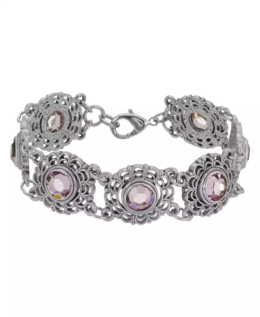 2028 Silver-Tone Filigree Round Stone Bracelet 1