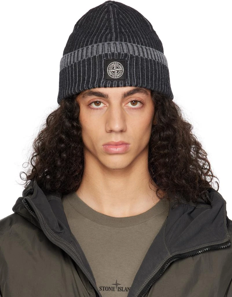 Stone Island Gray Contrast Knitted Badge Beanie 1
