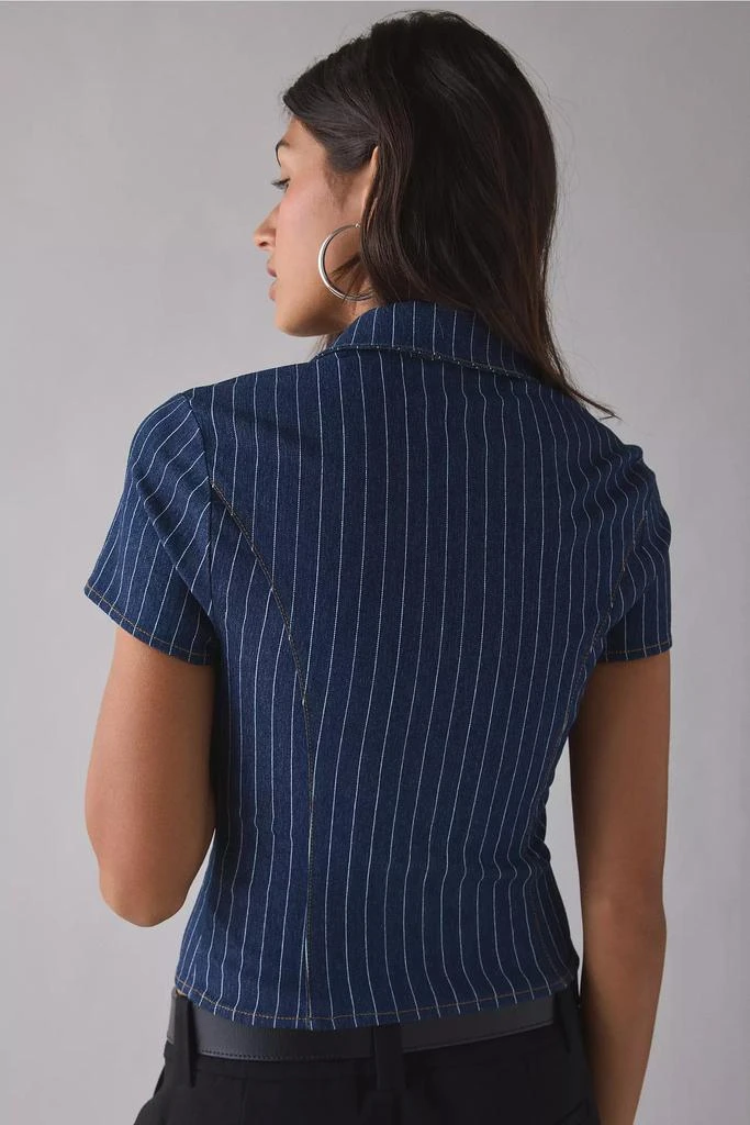 Urban Outfitters UO Polly Zip-Front Slim Short Sleeve Denim Shirt 3