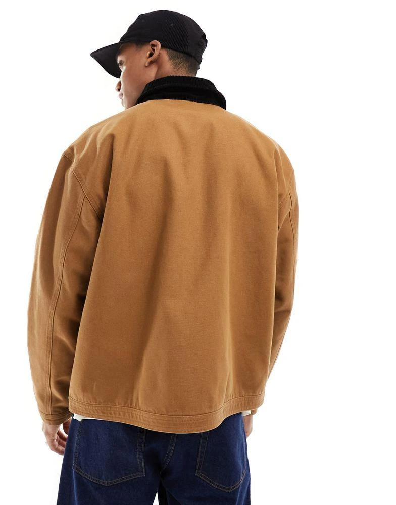 ASOS ASOS DESIGN oversized washed harrington jacket with cord collar in tan 2