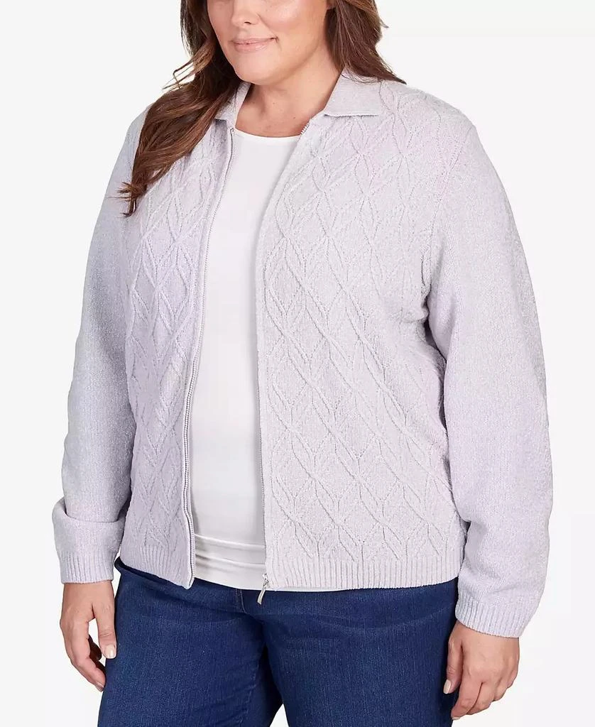 Alfred Dunner Plus Size Classic Zip Front Chenille Cardigan Sweater 2