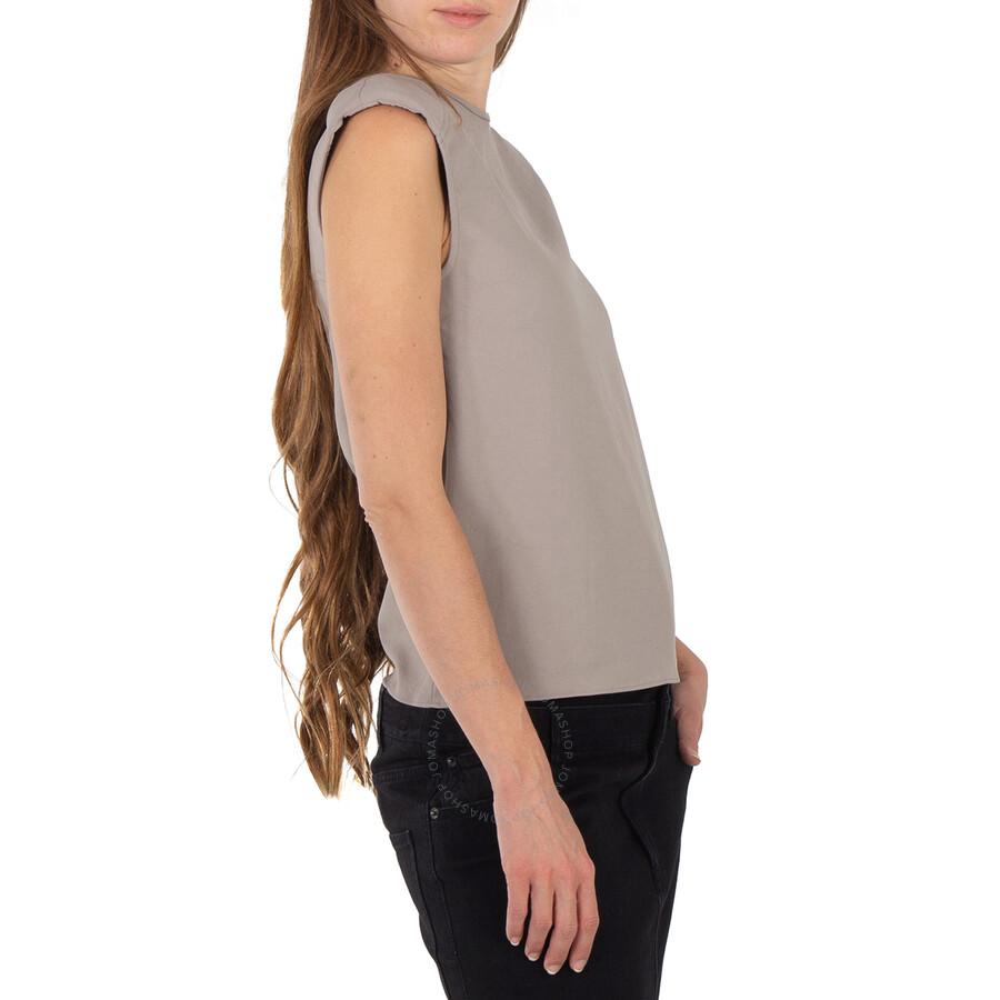 Tibi Ladies Mink Grey Chalky Drape Padded Shoulder Sleeveless Top