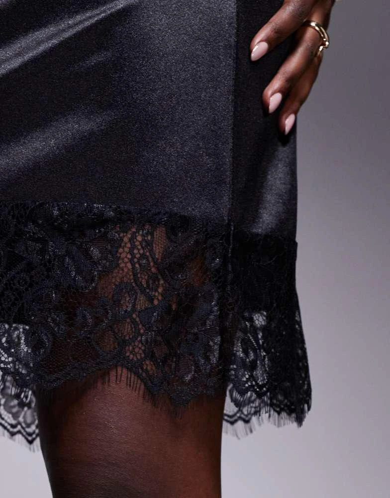 ASOS ASOS DESIGN satin lace trim mini skirt in black 4
