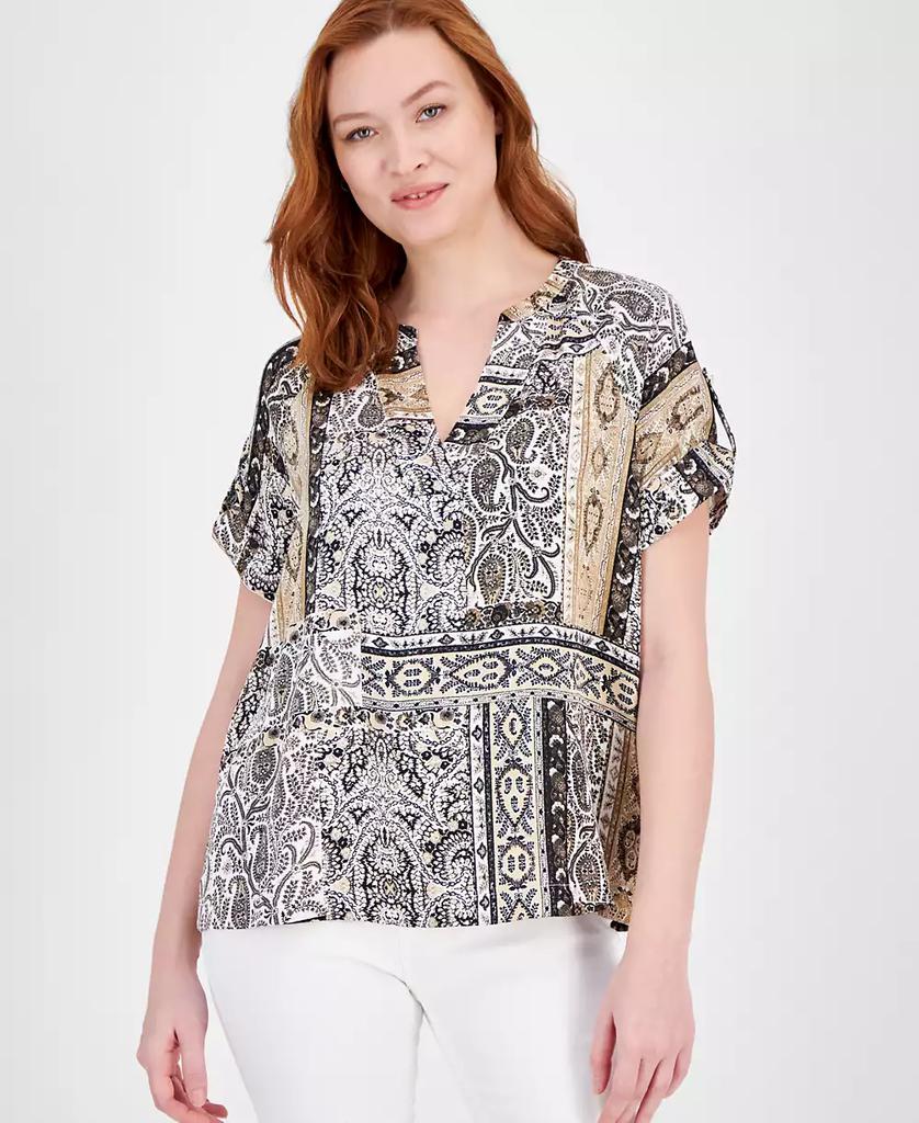 JM Collection Women's Printed Satin Short-Sleeve Top, Exclusively at Macy's