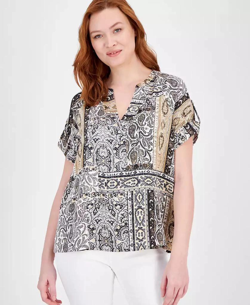 JM Collection Women's Printed Satin Short-Sleeve Top, Exclusively at Macy's 1