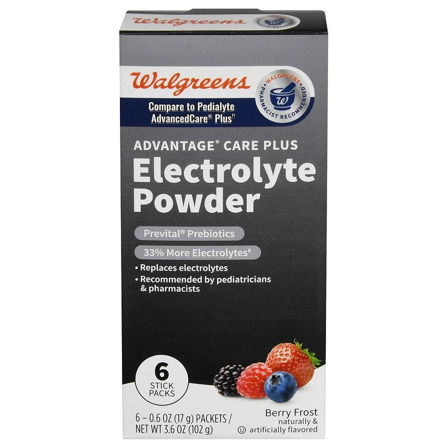 Walgreens Advantage Care Plus Electrolyte Powder Stick Packs Berry Frost 1
